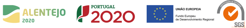 Alentejo 2020 / Portugal 2020 / União Europeia: Fundo Europeu de Desenvolvimento Regional / SGS: Certificação de Sistemas ISO 9001